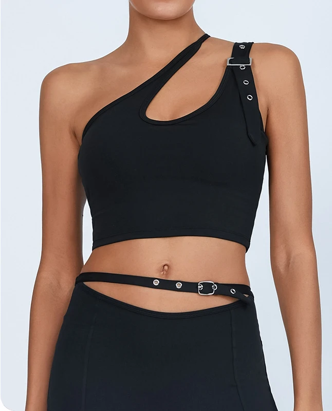 

Seamless Knitted Yoga Bra Women's with Chest Pad Open Back Asymmetrical Shoulder Sports Fitness Vest Quick Drying Suspender Top