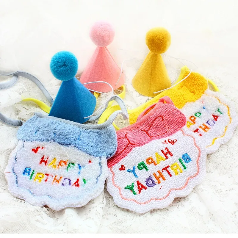 Dog Accessories Pet Products Soft Bib Saliva Towel Birthday Cone Hat Set Party Fancy Ball Cute Costume Poodle Chihuahua Maltese