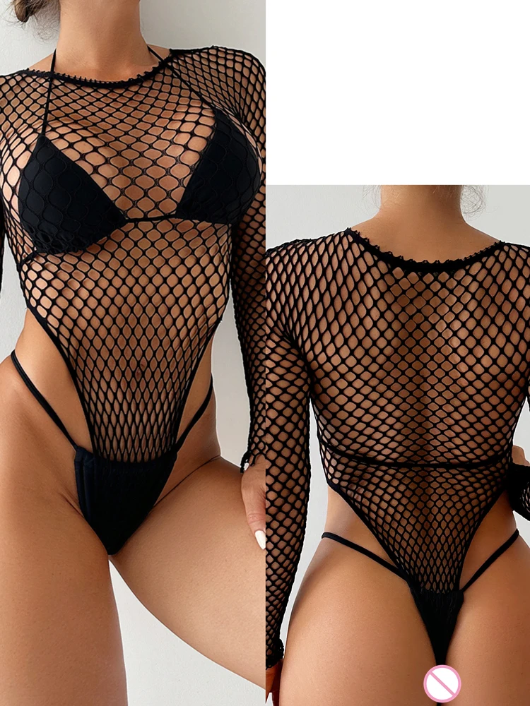 

Hot Night Club Costumes Adult Women's Sexy Underwear Mesh Tights Lingerie See Through Hollow Female Erotic Body Suit Clothes