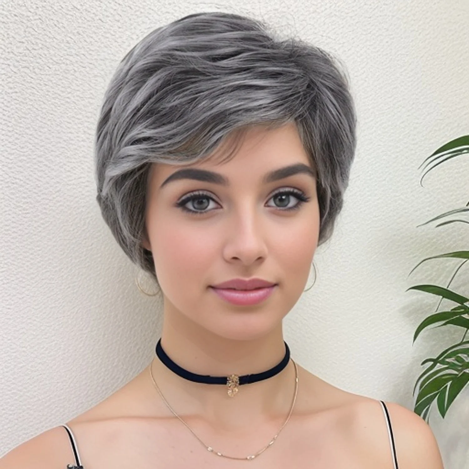 GNIMEGIL Synthetic Natural Mommy Wig with Bangs Grey Short Wigs for Women Older Lady Hairstyle Halloween Costume Wigs for Mother