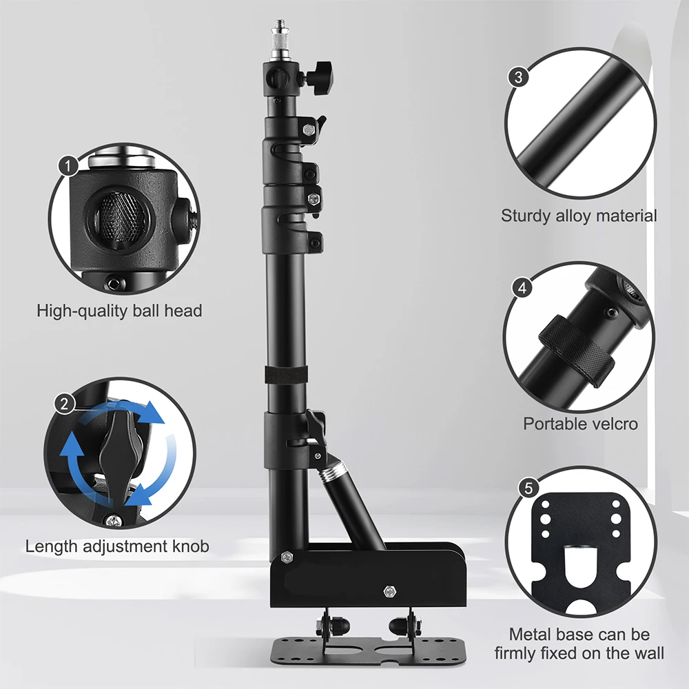 SH Photography Reflector Soft Box Wall Monopod Arm Live Stream Studio Light LED Ring Light Wall Mounted Bracket Arm Stand Tripod