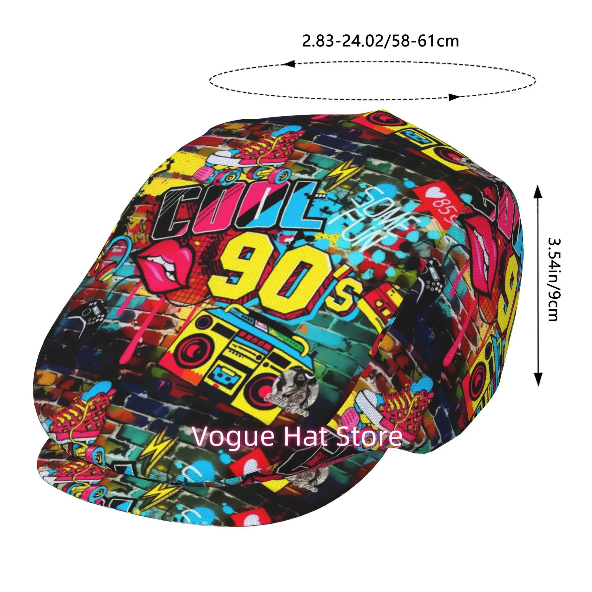 1pc Retro 90S Graffiti Wall Art for all-Over Printed Beret, Retro Newsboy Cap, Unisex, a Must-Have Fashion Accessory for Outdoor