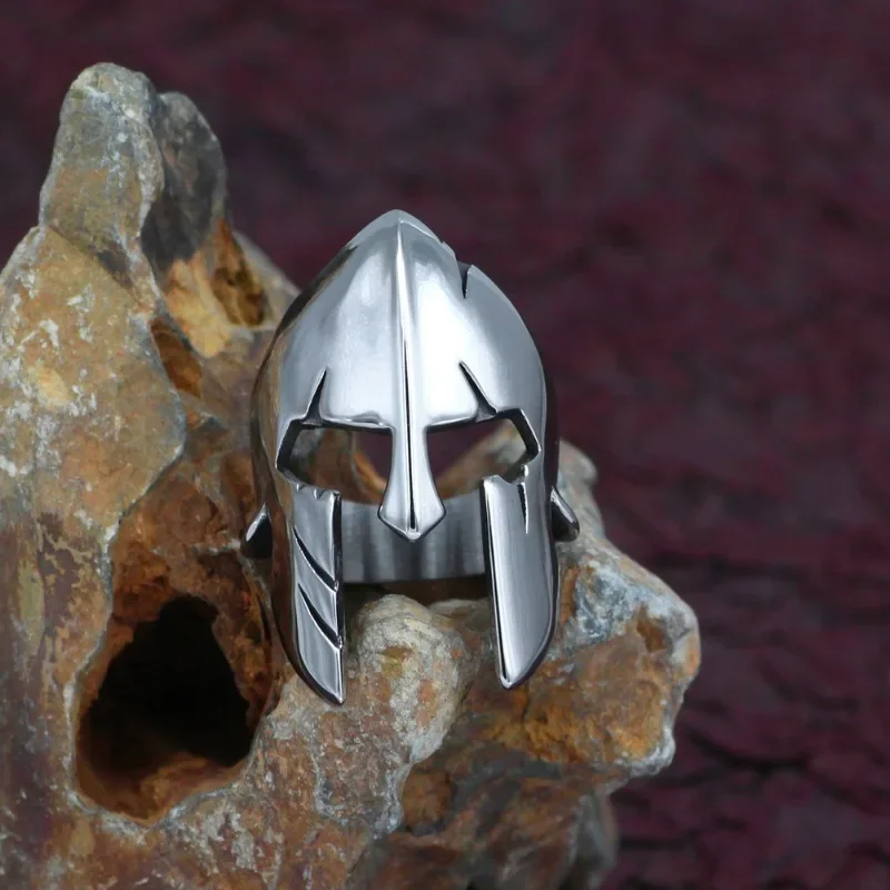 

Stainless Steel Spartan Soldier Helmet Ring Mens Ancient Domineering Biker Classic Courage Retro High Trend Party Jewelry Gift