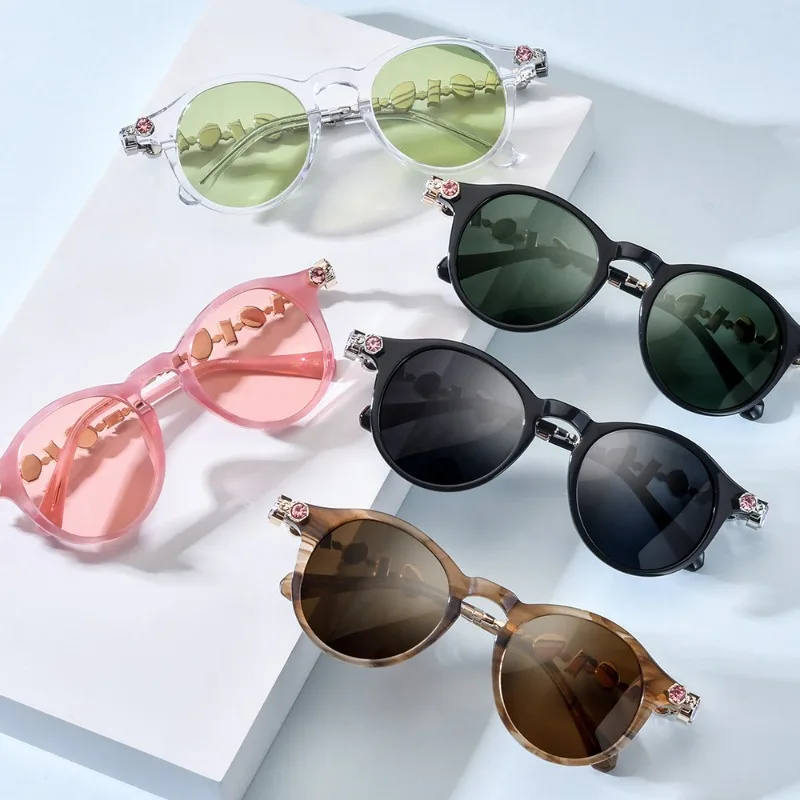 Europe Popular Acetate Metal Round Polarized Sunglasses for Men Women Gem Decor Driving Sun Glasses