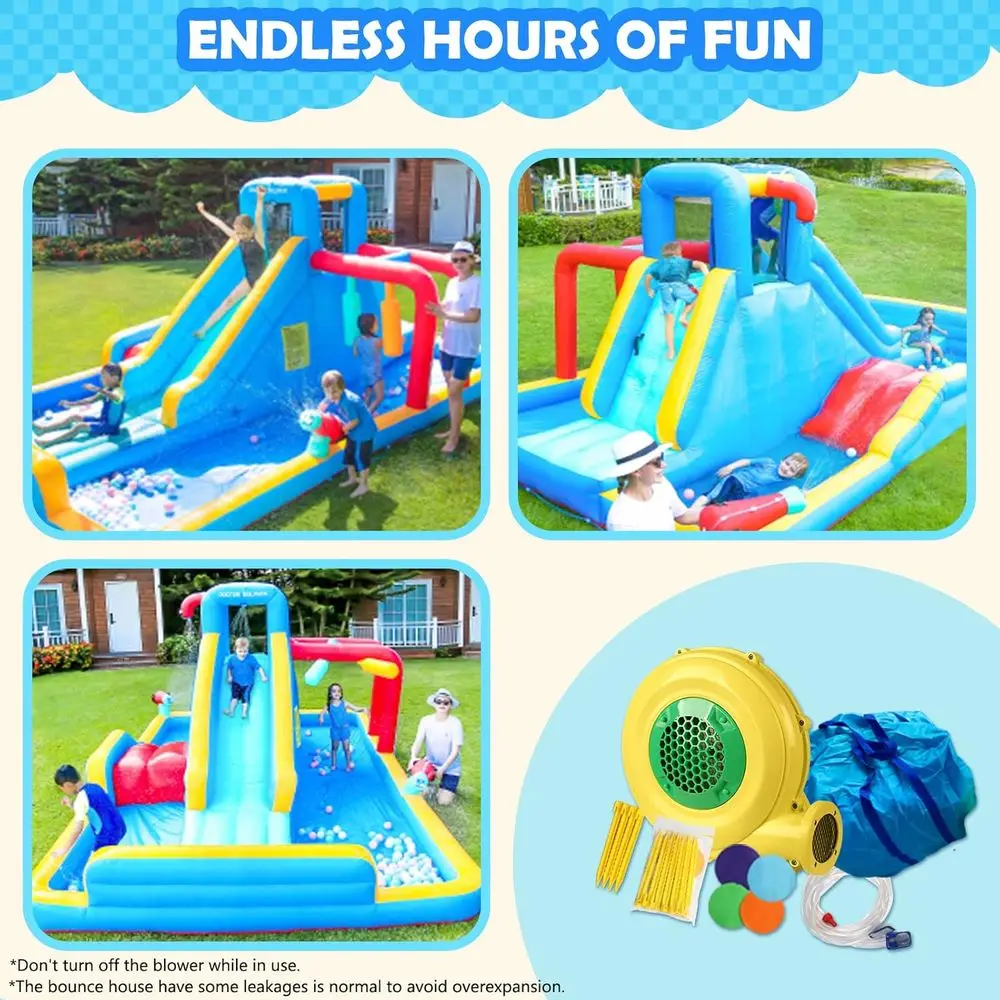 Iatable waterglijbanen, waterbouncehuis met waterglijbaan voor kinderen, opblaaswaterpark achtertuin, waterglijbanen buiten