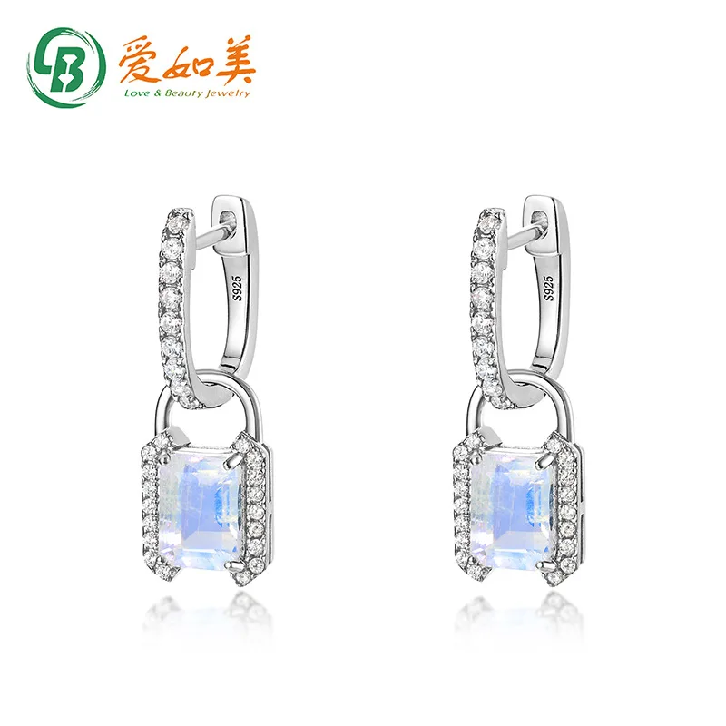 

18K Gold PT950 Platinum Silver Plated 7-layer Gold Simple and Fashionable Geometric Ins Style Square Blue Moonlight Earrings