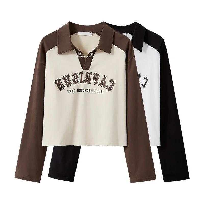 

Женская свободная толстовка больших размеров с длинными рукавами, футболка с высокой талией, осенняя повседневная удобная дышащая футболка с цветным принтом