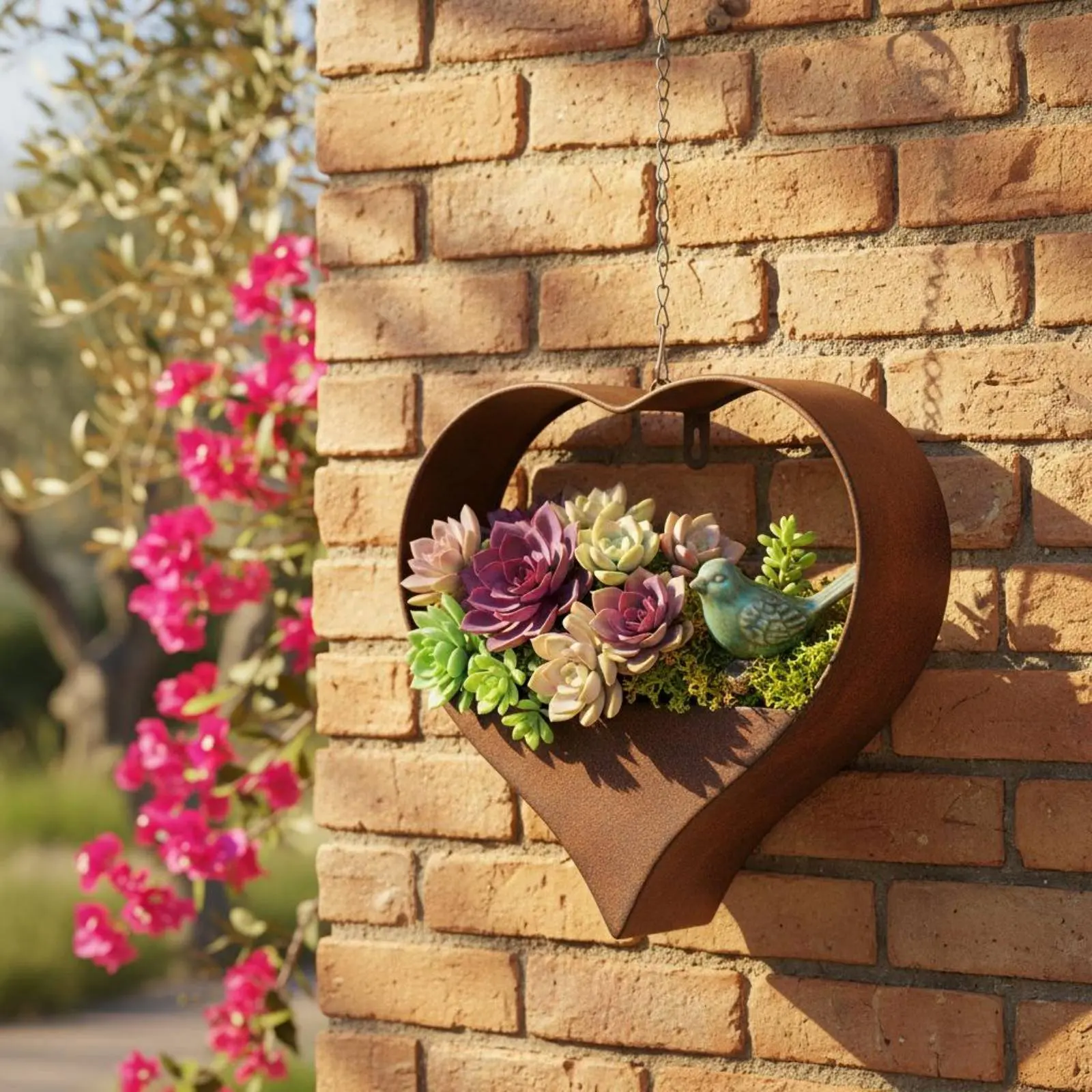 Heart Shaped Metal Planter Wall Mount Iron Flower Pot Rustic Hanging Cactus Holder Heart Shaped Plant Basket for Living Room view 3