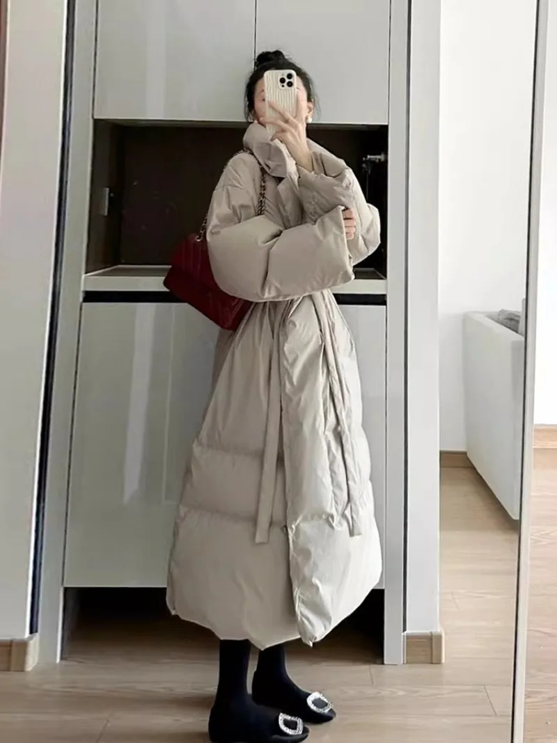 Banadge Tunic Abrigos Turn Down Collar Invierno 2024 Woman Outerwears Winter Jacket Lazy Style Parkas Korean Chic Long Coats