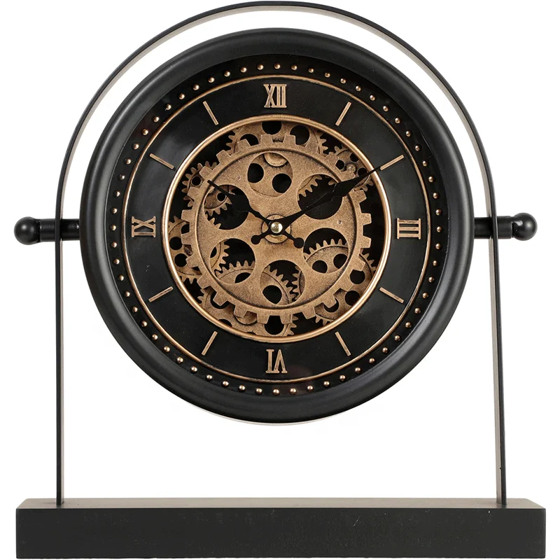 Infinity Time New Design Black Desk Clock Gorgeous Metal Moving Gears Bedside Floating Desk Clock Desk Table Clocks