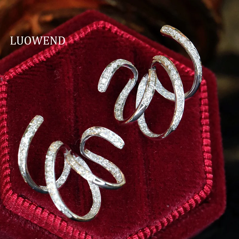 

LUOWEND 100% 18K White Gold Earrings Romantic Ribbon Shape 0.52carat Real Natural Diamond Stud Earrings for Women Fine Jewelry