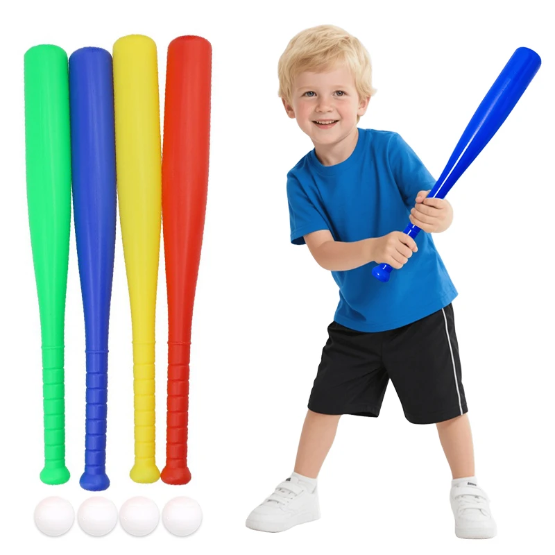 

Бейсбольная бита, 1/2/4 шт., разноцветная пластиковая бейсбольная бита с мячом, 4 цвета в наличии, открытый бейсбольный парк, игра на заднем дворе, подарок ZYF