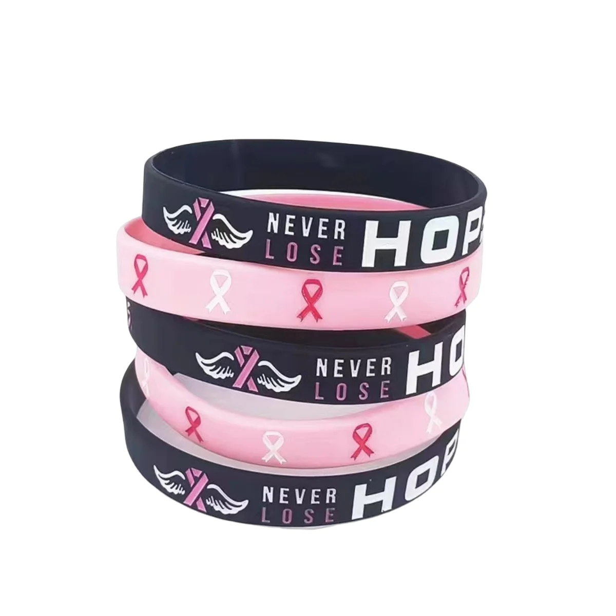 Pink Ribbon Party Bracelets Bulk - Breast Cancer Hope Faith Strength Courage Stretch Wristbands