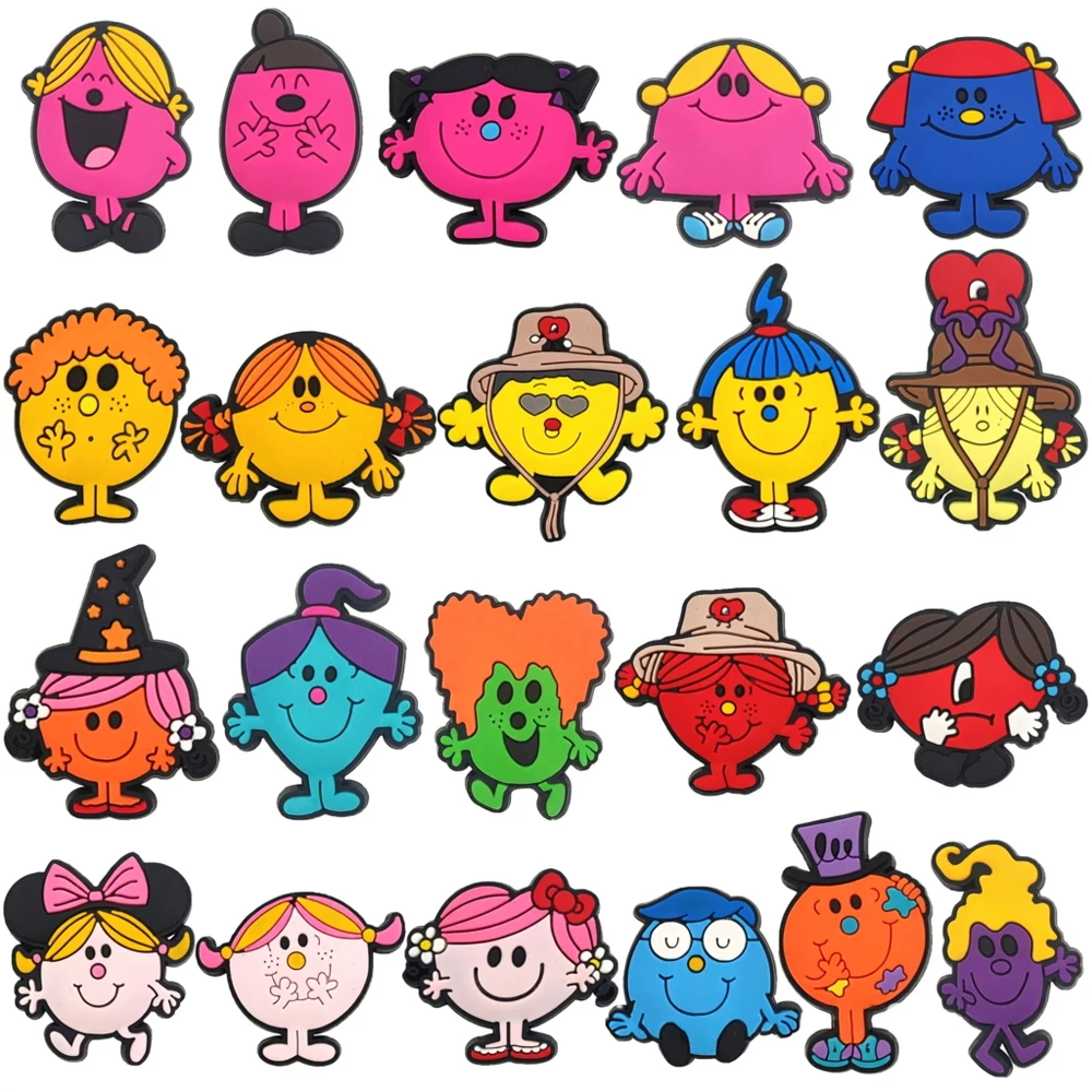 16/21PCS Cartoon Mr.Miss boy girls Shoe Charm Mix Wholesale PVC Clog wristband Decor Buckle Detachable DIY Waterproof Party Gift