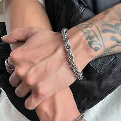 Men Twisted Rope Chain Bracelet ,Thick & Heavy Stainless Steel Cage Link Brazalets,Mens Chain Bracelet,Mens Jewelry