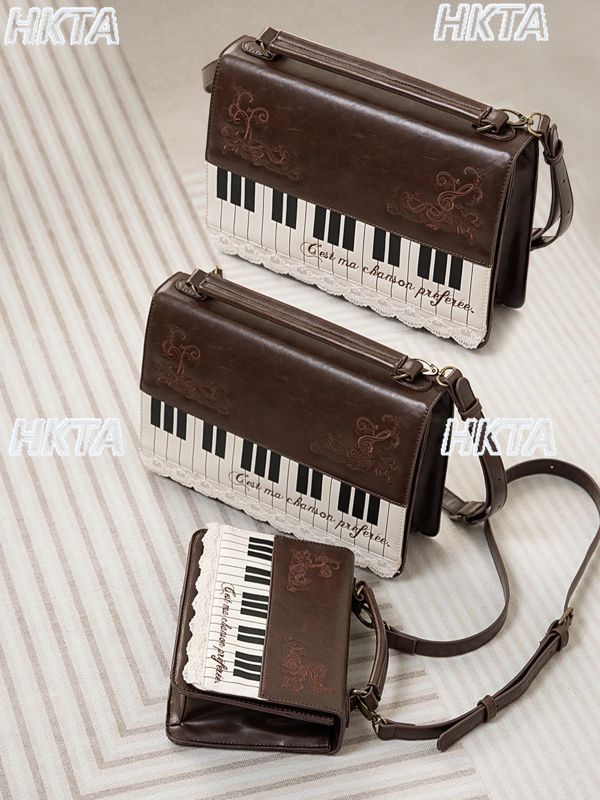 

Piano Embroidery Lace Mochila Hit Color Square Bag Female Simple Textured Backpack Vintage Literary Style Sac Bags for Woman