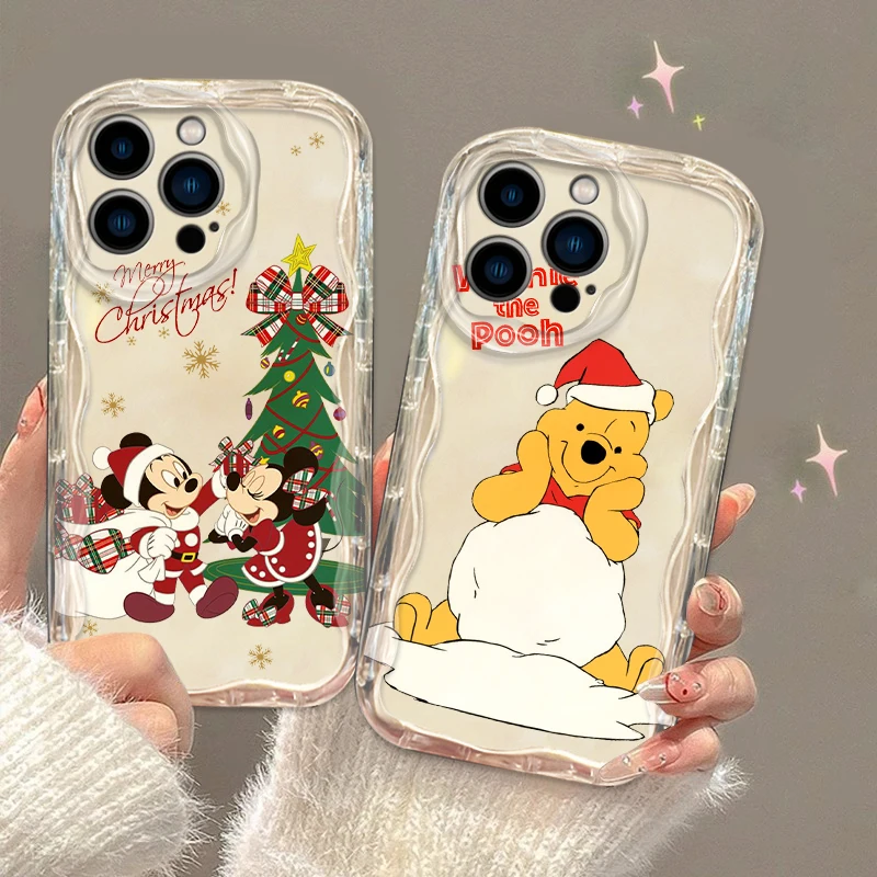 Disney Christmas Mickey Cover For Apple iPhone 15 14 13 12 11 XS XR X 7 8 Pro Plus Max Transparent Soft Wave Oil Phone Case