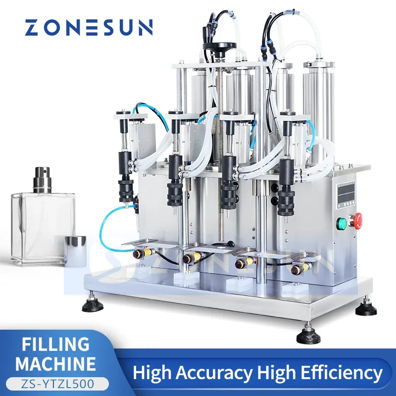 ZONESUN ZS-YTZL500 5-500ml 4 Heads Desktop Semi-Automatic Vacuum Liquid Perfume Water Bottle Vial Filling Machine