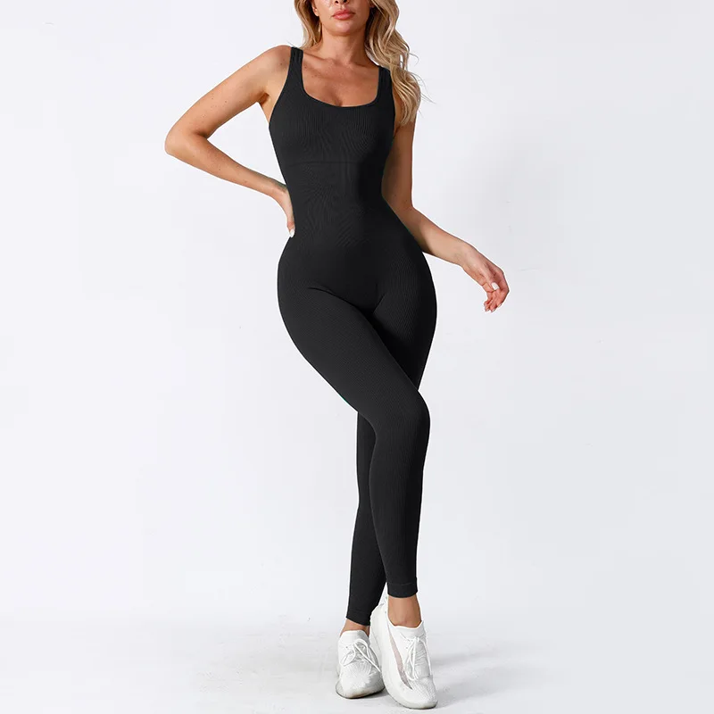 Tuta con pantaloni in filo con imbottitura sul petto tuta sportiva senza cuciture tuta da Yoga Fitness