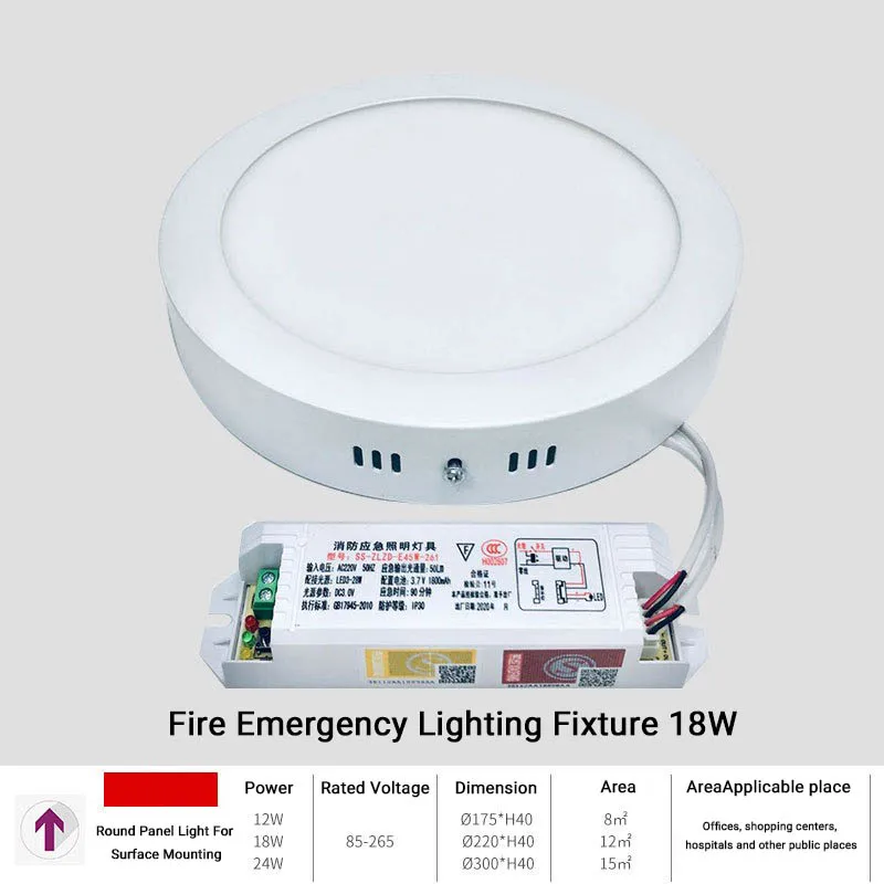 AC85-265V Fire Emergency Response Lamp 18W 24WSurface Mounted Emergency Panel Light with Power Outage Indicator for Office Hotel
