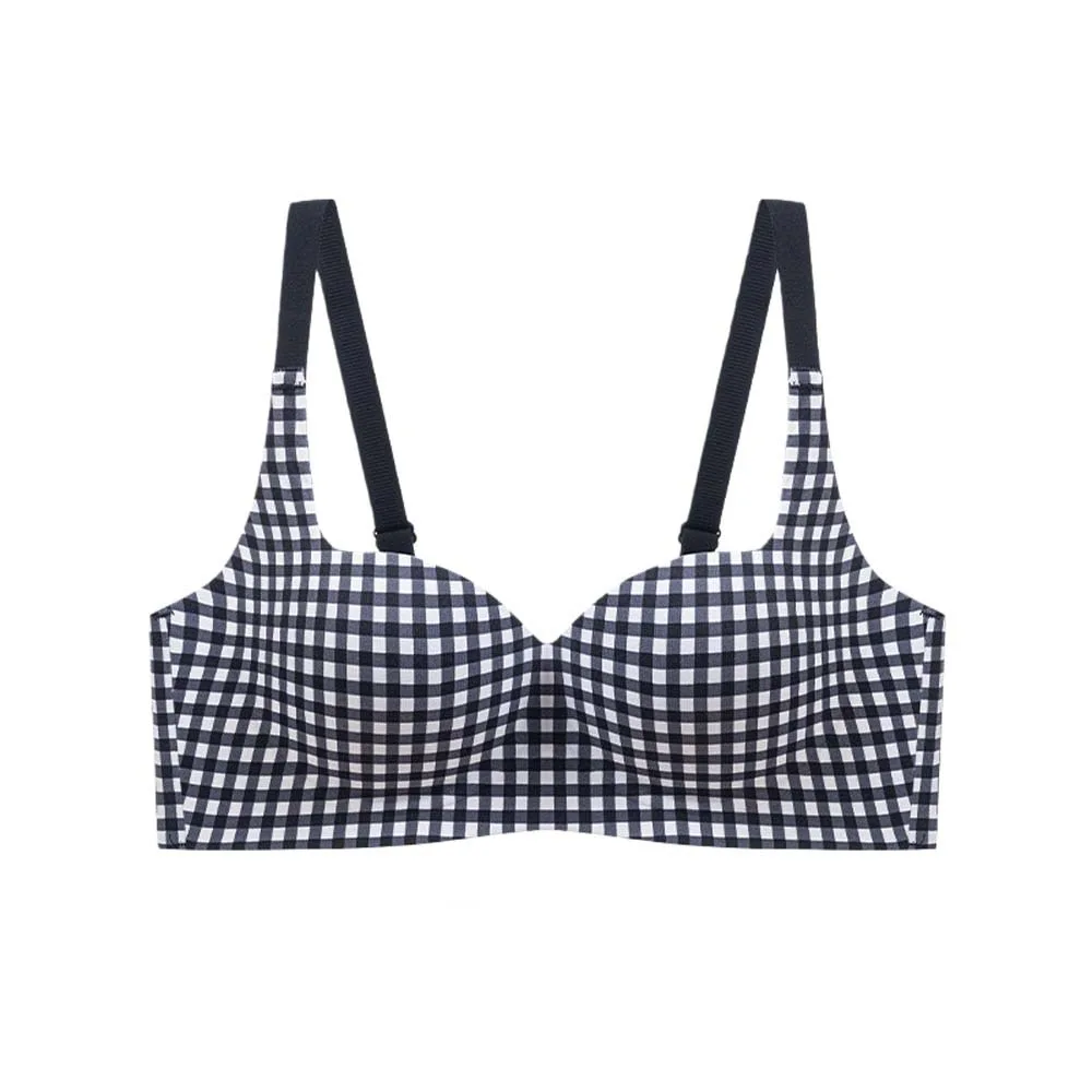 

Traceless Plaid Wireless Bra Deep V Edge Neck Grid Pattern Push Up Underwear Shockproof Anti-sagging Seamless Bras Yoga
