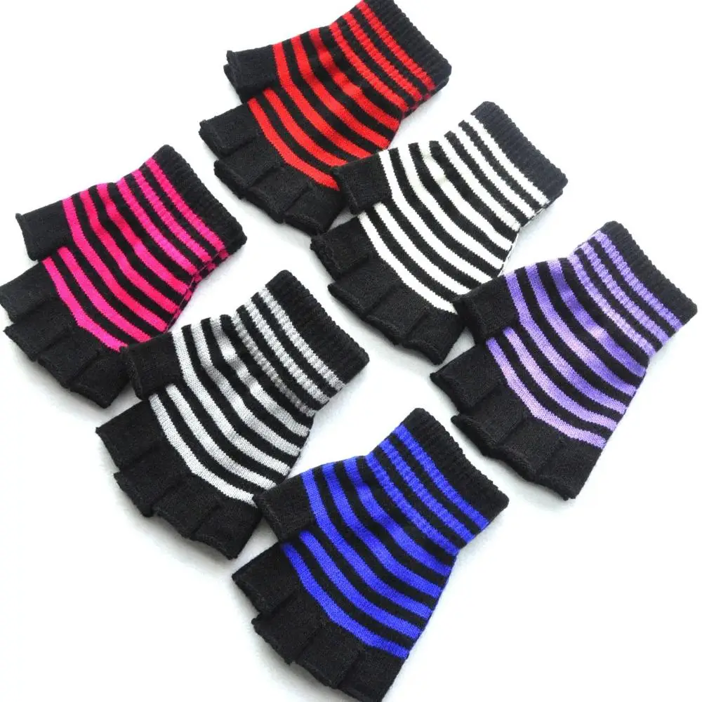 

Knitted Striped Gloves Women Man Stripey Fingerless Unisex One Size Gloves Gothic Knitting Fingerless Gloves