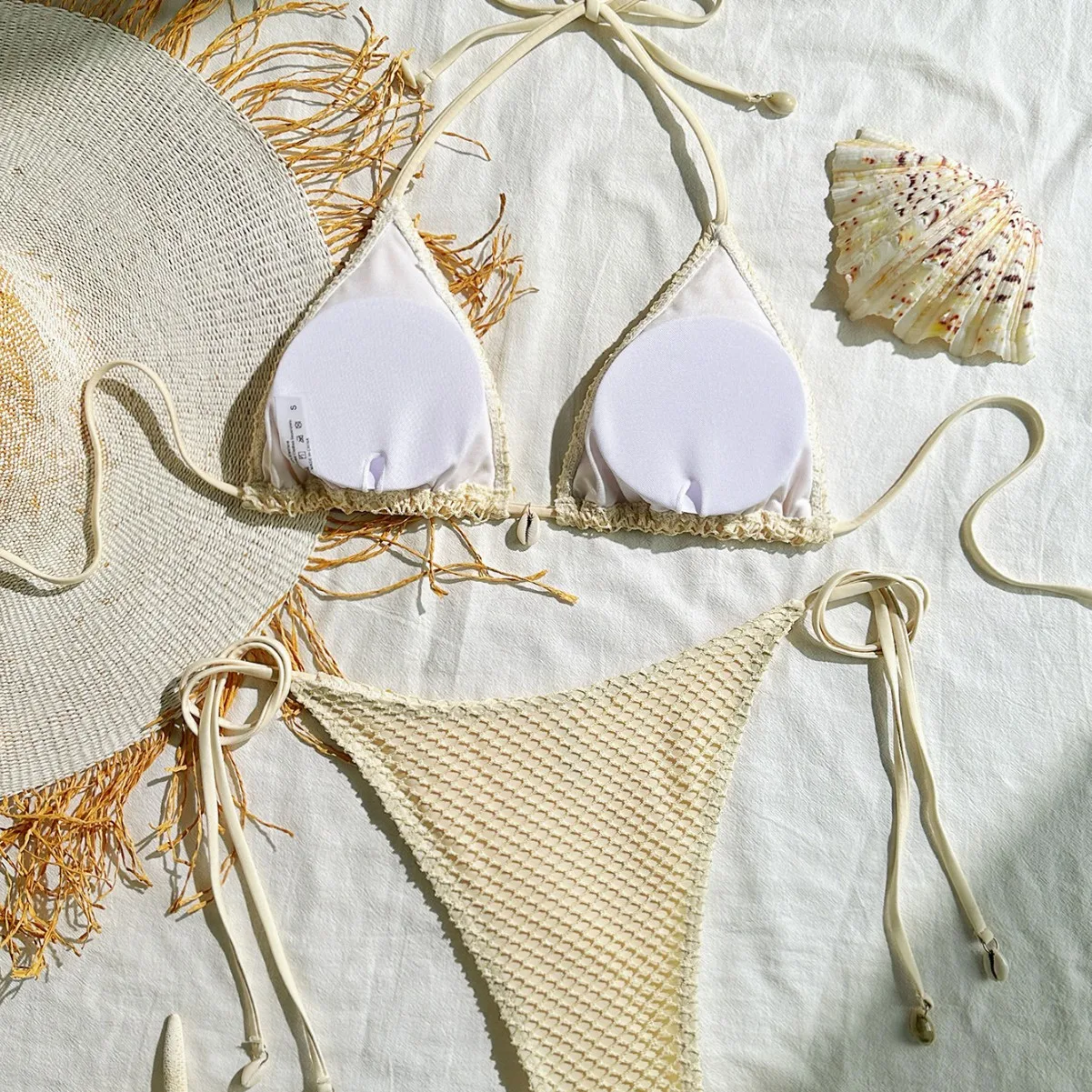 

Sexy Solid Color Mesh Shell Neck Bikini Women's Beach Vacation Swimsuit