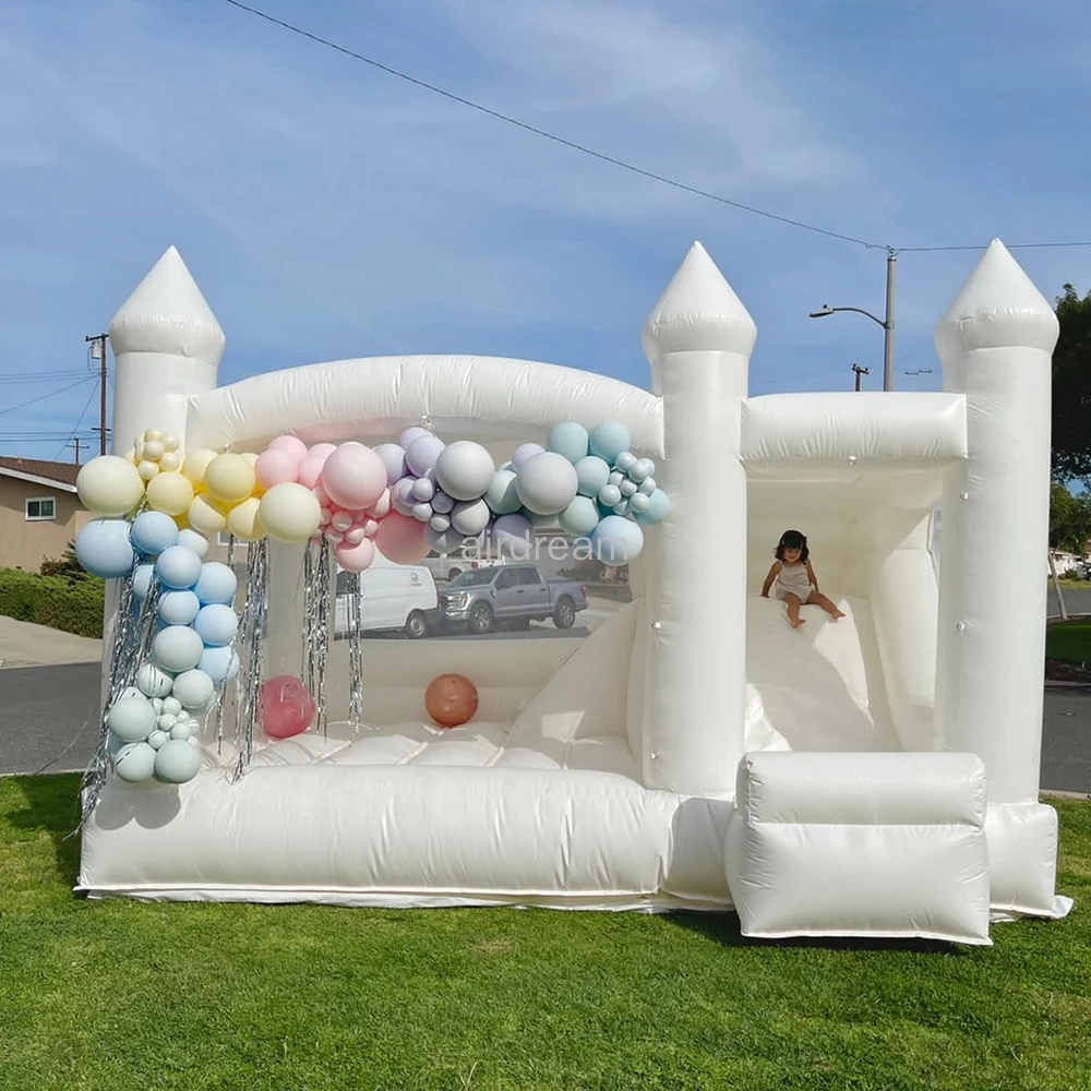 Commercial Half PVC Bounce House with slide For Wedding Inflatable White Bouncy Castle Air Bouncer Combo For Kids Adults Party