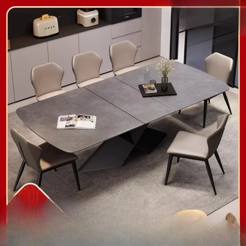 

Nordic retractable rock slab dining table, middle jumping platform