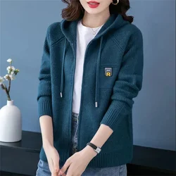 Fall/Winter New Knitted Cardigan Coat Women Hooded Thick Sweater Jacket Fashion Wool Knitting Outerwear High Quality Joker Top