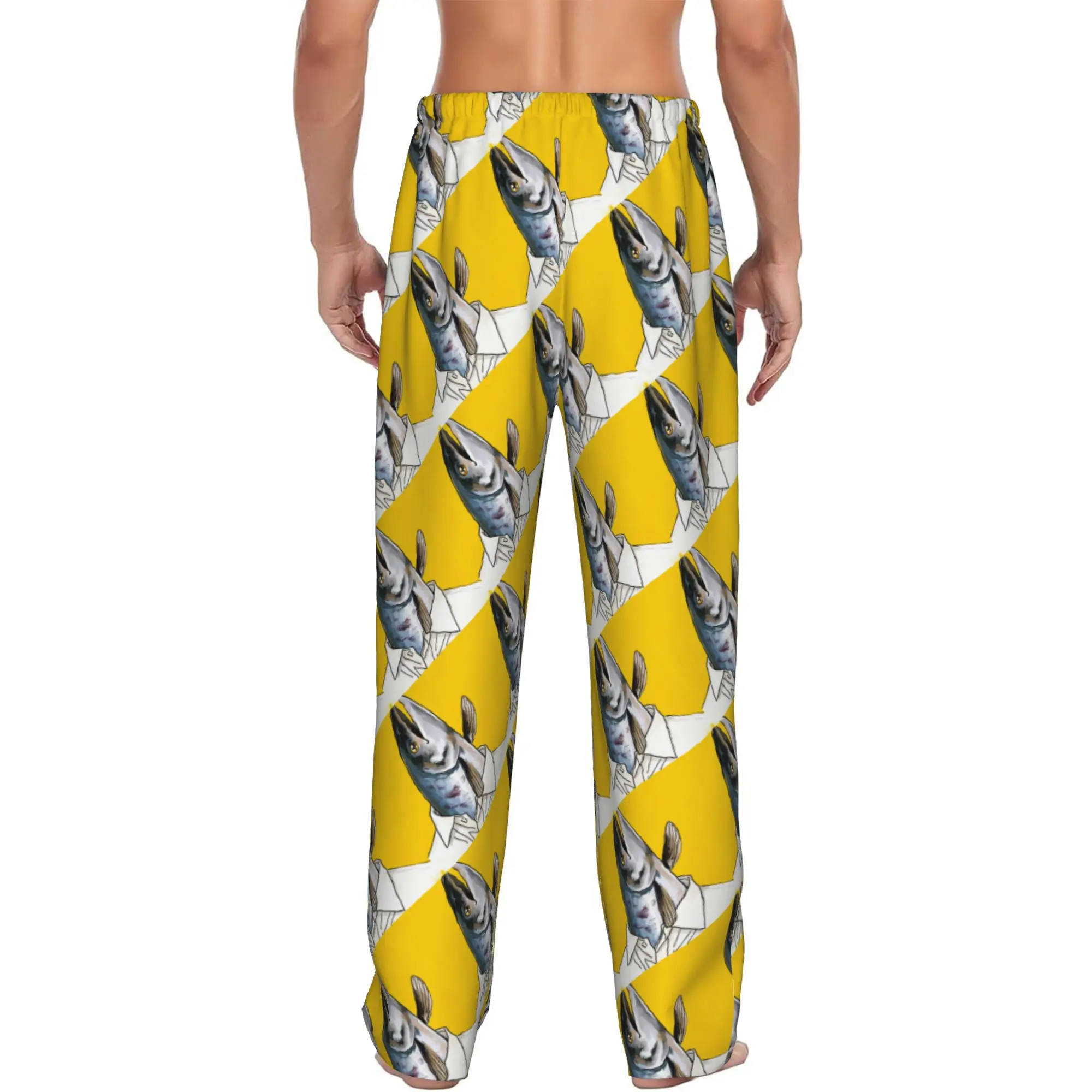 Custom Mr. Fish Pajama Pants for Men Funny Fish Sleepwear Lounge Sleep Bottoms Stretch with Pockets - view 3