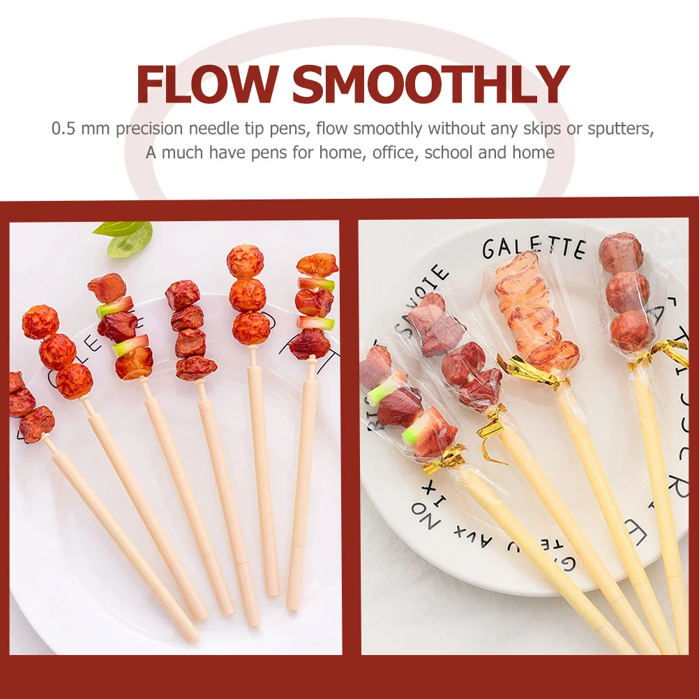 

6Pcs Realistic Meat Skewer Pen 0.5mm Precision Tip Ballpoint Pens Smooth Flow Novelty Pens for Writing Journaling Cute Student