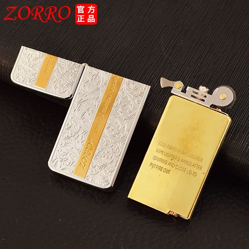 ZORRO Thin Section Kerosene Lighter Two-color Model Grinding Wheel Ignitionr Pattern Novel Creative Compact Gifts For Men 8mm