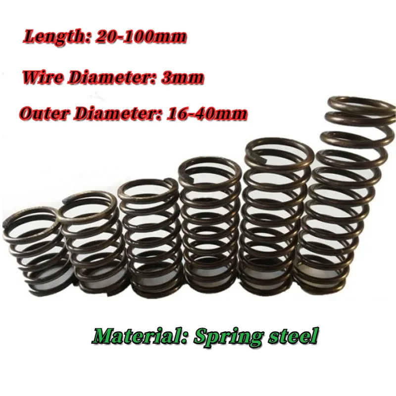 Black Spring Steel Compressed Pressure Spring Compression Springs Tension Expanding Spring Wire Dia 3mm L 20-100mm Od 16-40mm