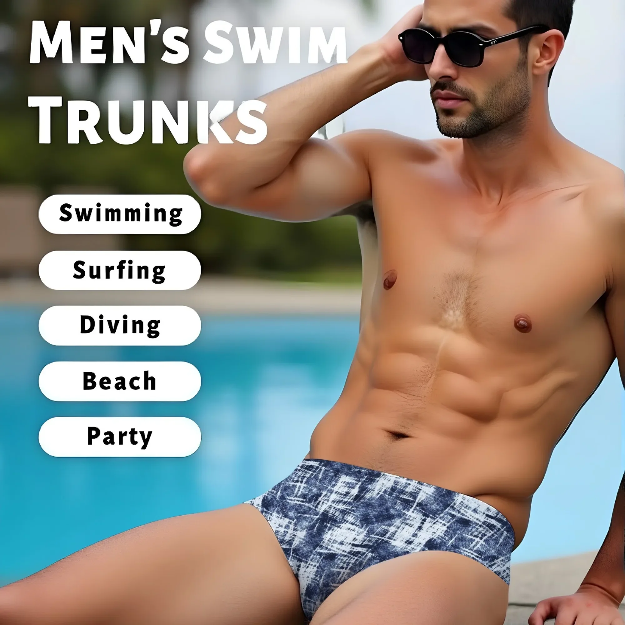 Men's Swim Trunks Denim Texture Vintage Fashion Print Sexy Men's Briefs Swimwear Lightweight Breathable Beach Surf Shorts