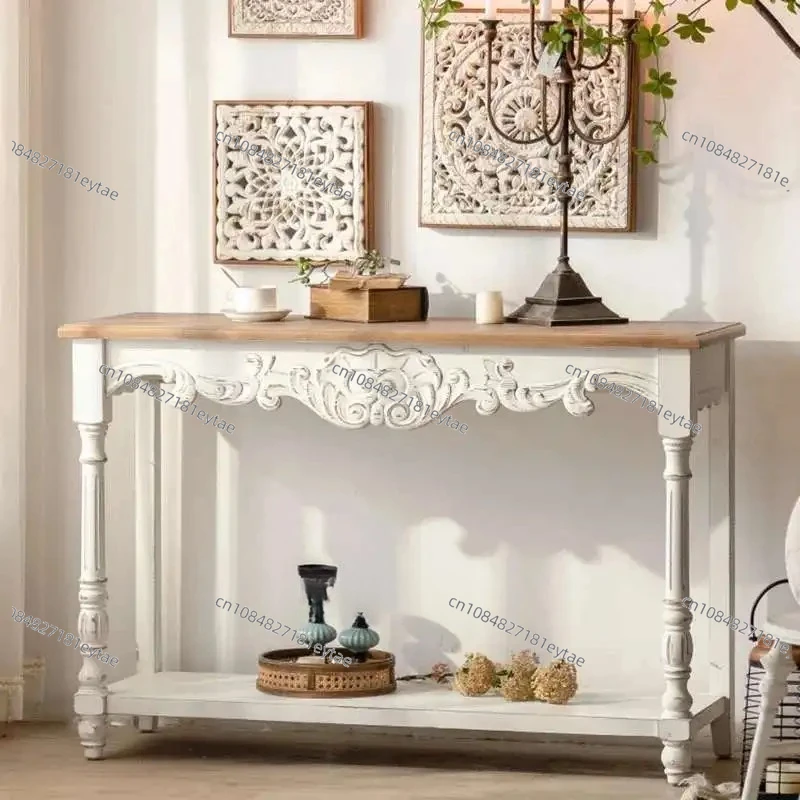 French Solid Wood Console Table Home Furniture Console Table Retro Old Corridor Art Decoration Facing The Entrance Hallway Table