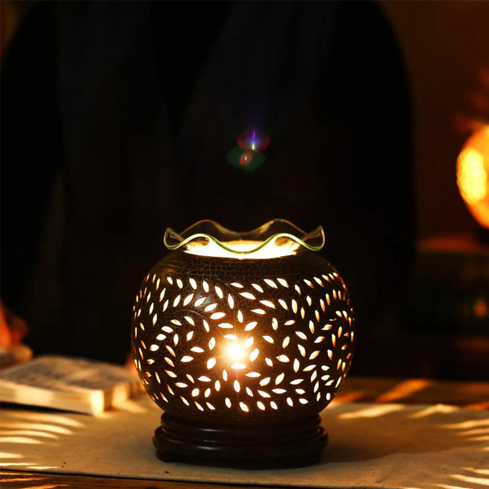 

Fragrance Lamp Aromatherapy Incense Essential Oil Burner Ceramic Hollow Bedroom Retro Aroma Furnace Yoga Hotel Aroma Diffuser