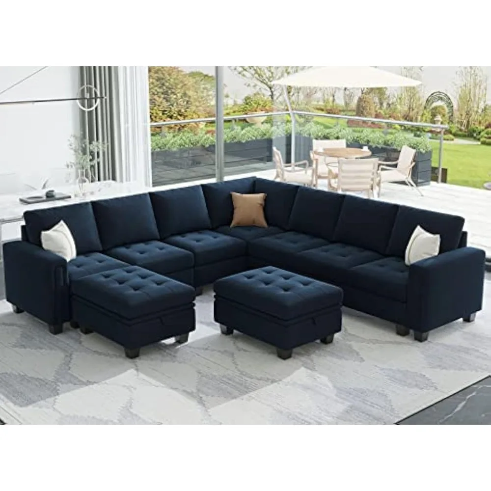 

Oversized Velvet 8-Seat Sectional Sofa Set,with Storage Ottoman U Shaped Couch Set,Sectional Convertible Sofa