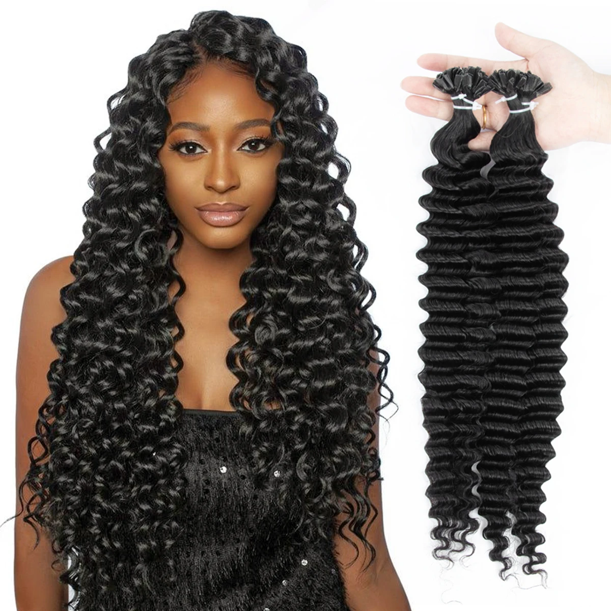 

Deep Wave K Tip Hair Extensions Human Hair Cuticles Remy Pre Bonded Keratin Hot Fusion Hair 14-26 inch 1B V Hair Tip Extensions
