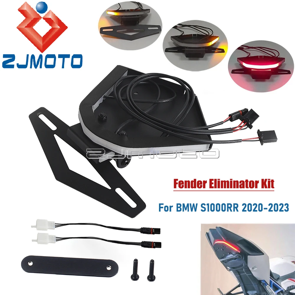 

Motorbike Rear Tail Tidy Fender Eliminator Kit w/LED Turn Signal Light License Plate Number Bracket Holder For BMW S1000RR 20-23