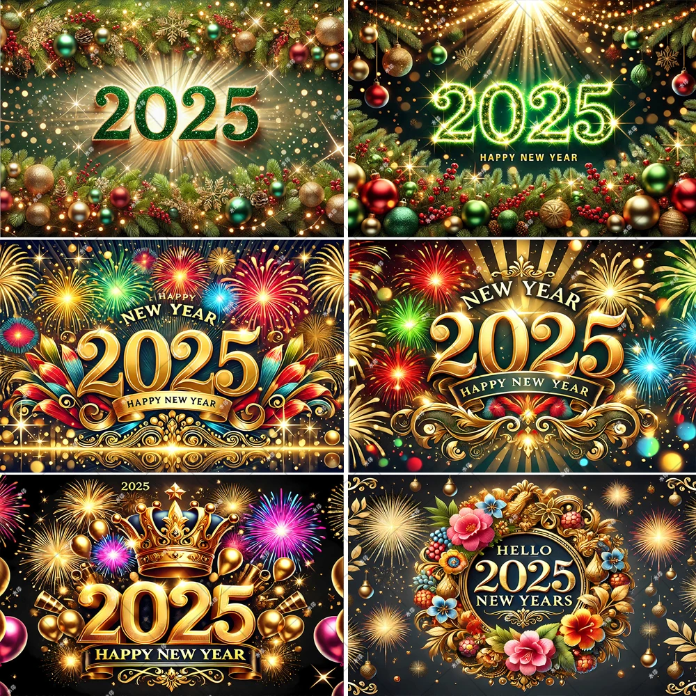 

2025 New Year Party Decor Photography Background Firework Champagne Wine Glasses Celebrate Carnival Photo Booth Room Wall Props