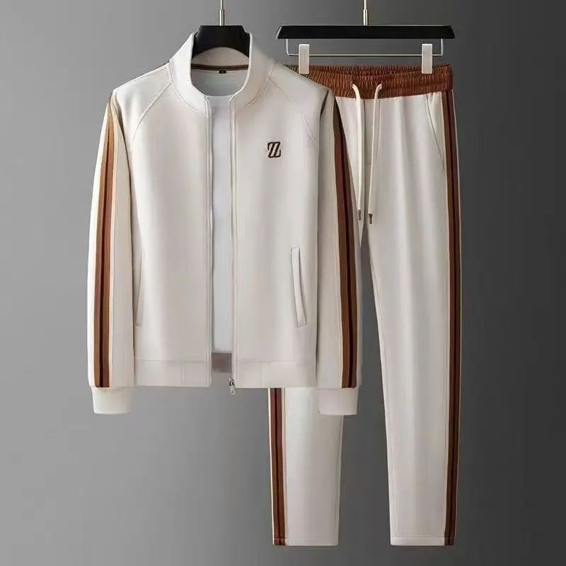 Primavera otoño moda bordada chaqueta deportiva y de ocio para hombres pantalones conjunto de 2 piezas conjuntos para hombres de marca de fiesta callejera juvenil