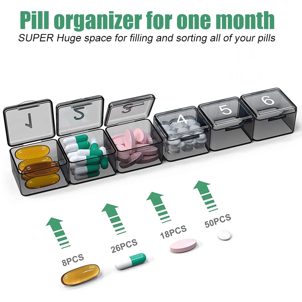 Monthly Pill Organizer,30 Day Pill Organizer Box,Large Compartments Portable Case for Travel,Month Pill Cases Medicine Organizer