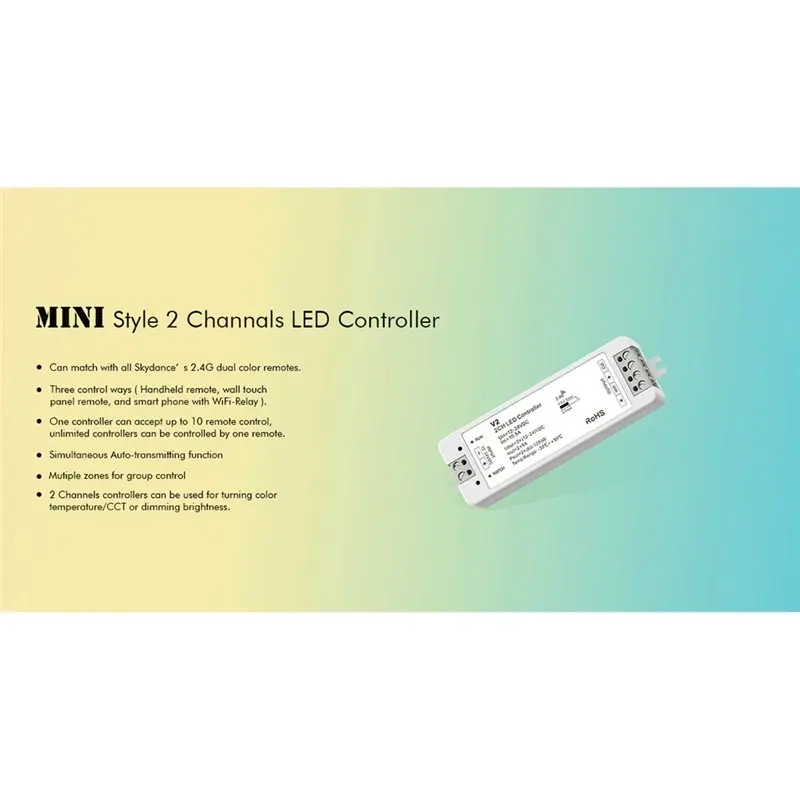 CCT LED Strip Dimmer 2CH 5A LED Controller Auto-Transmitting Function Fade Mode Touch Slide 2.4GRF Remote Controller
