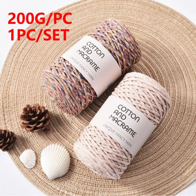 

200 г 1 шт. 3 мм 130 м разноцветная хлопковая нить для вязания крючком, круглая пряжа, чистая хлопковая нить для DIY вязаных крючком шарфов, ковровых сумок, украшения