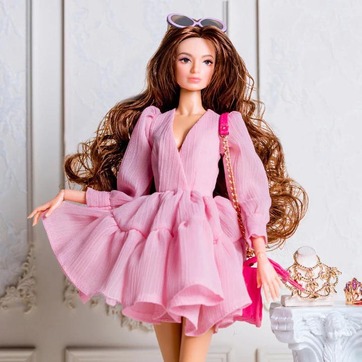 1/6 Supermodel Doll Clothe Suit European Fashion Sweet Pink Exquisite Dress Accessories Set DIY Toy Limited Collection Girl Gift