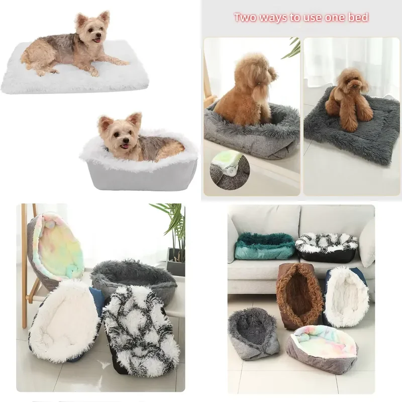 Large Size 4 in 1 Artificial Fur Dog Bed Washable Thickened Pet Cushion Blanket Winter Warm Plush Pet Nest PP Material