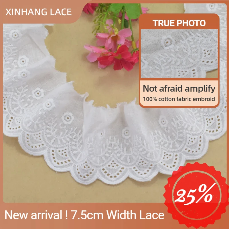7.5cm wide 100% Cotton embroid lace sewing ribbon guipure trim wedding decoration DIY dolls colthes Accessories lace Badges#4160