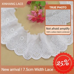 7.5cm wide 100% Cotton embroid lace sewing ribbon guipure trim wedding decoration DIY dolls colthes Accessories lace Badges#4160