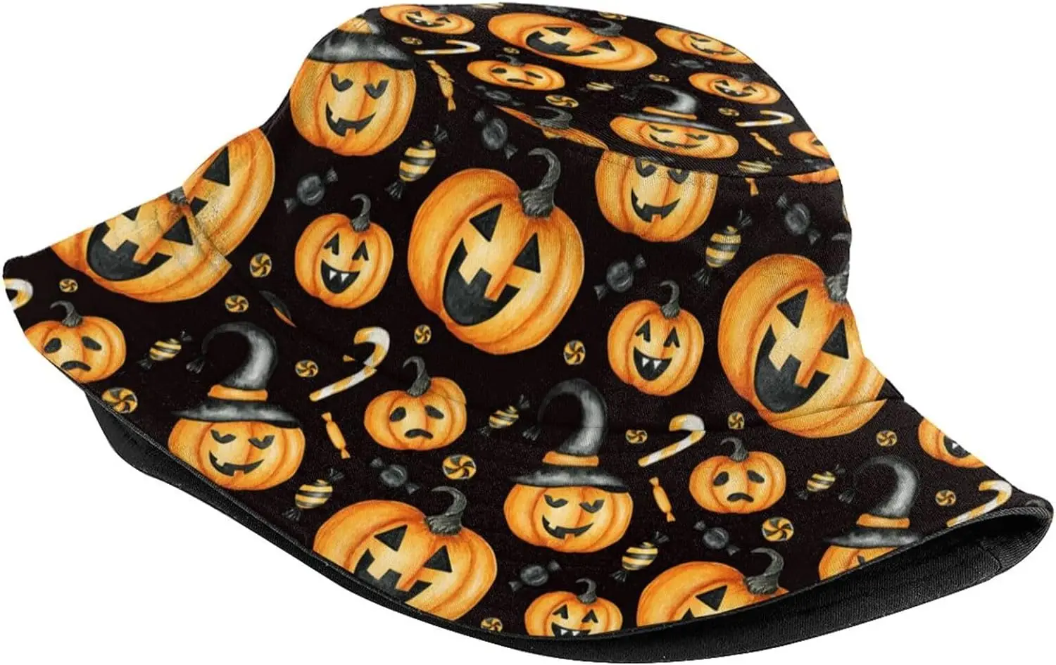 Halloween Bats and Pumpkin Bucket Hat for Women Men Packable Summer Sun Beach Fishing Cap